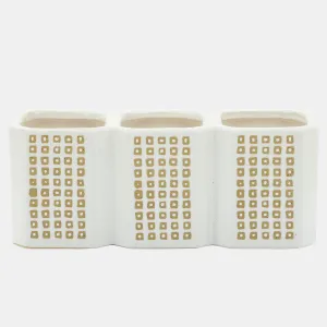 3-cup Dotted Pen Holder, Beige