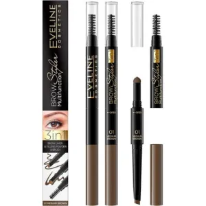 3 in 1 Eyebrow Styler Long Lasting Multifunctional Double Ended Eyebrow Pencil Definer Medium Brown Spoolie Brush Fine tip for a natural finish Brow Filling Powder Eveline Cosmetics