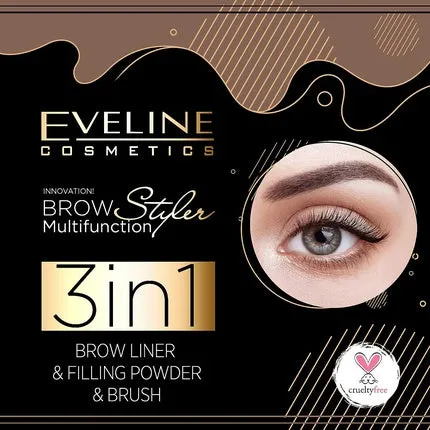 3 in 1 Eyebrow Styler Long Lasting Multifunctional Double Ended Eyebrow Pencil Definer Medium Brown Spoolie Brush Fine tip for a natural finish Brow Filling Powder Eveline Cosmetics