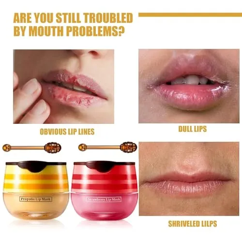 4 Pcs Lip Balm, Honey & Strawberry Hydrating Lip Mask, Reduces Lip Lines Prevention Dry and Cracked Lip Exfoliator Lip Balm. (2 Pcs Honey &2 Pcs Strawberry)