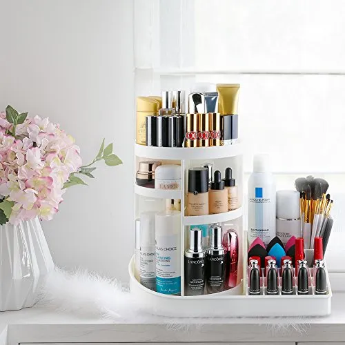 A MAKEUP ORGANIZER WITH ADJUSTABLE SHELVES AND TONS OF SPACE