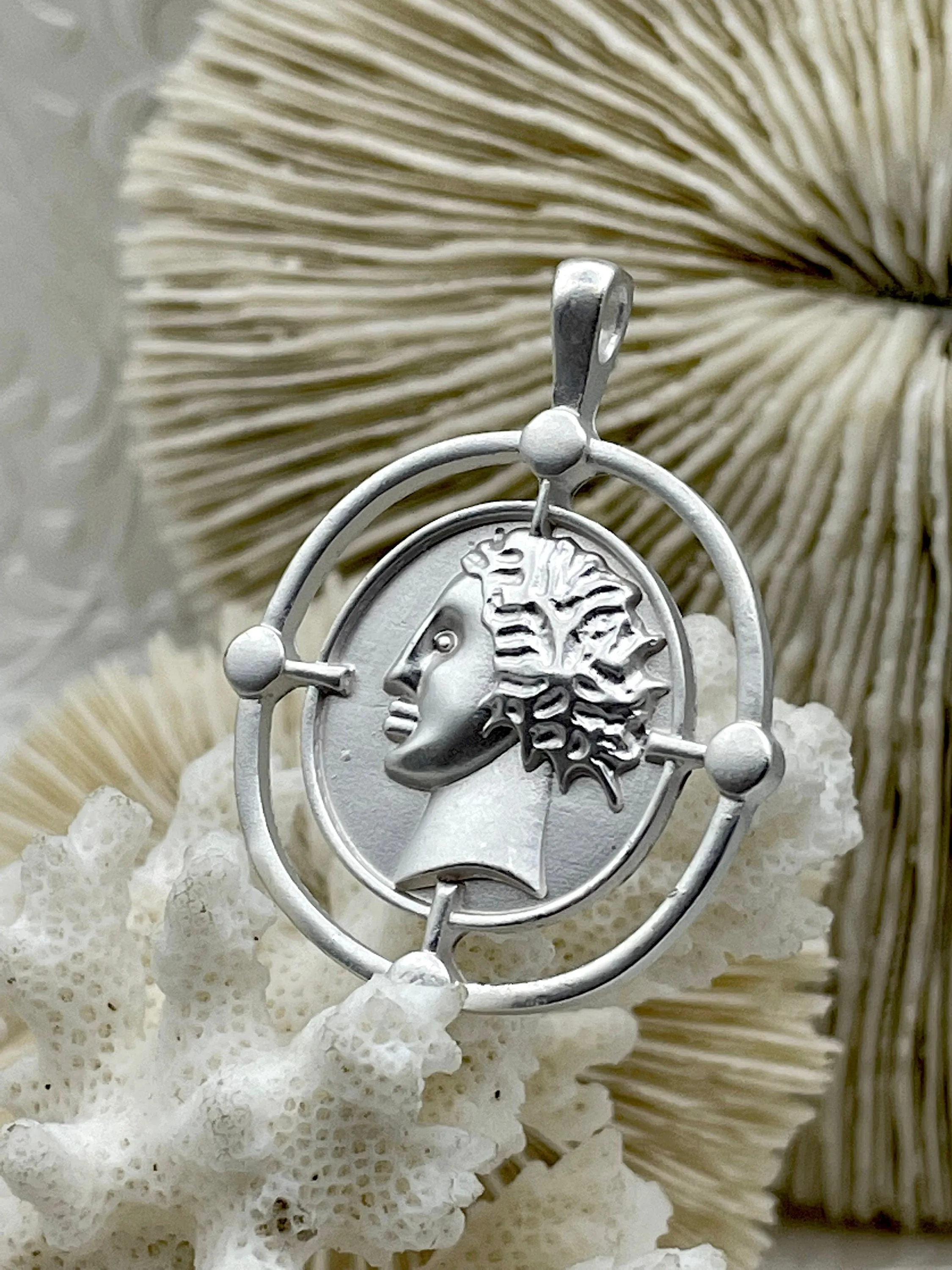 Ancient Greek Reproduction Bust Coin Pendant, Coin Pendant, Coin Charm  5 color choices  Matte Silver Coin Pendant, Matte Gold Fast Ship