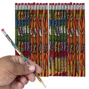 Kicko Comic Book Pencil Assortment - 24 Pack Assorted Colorful Superhero Pencils