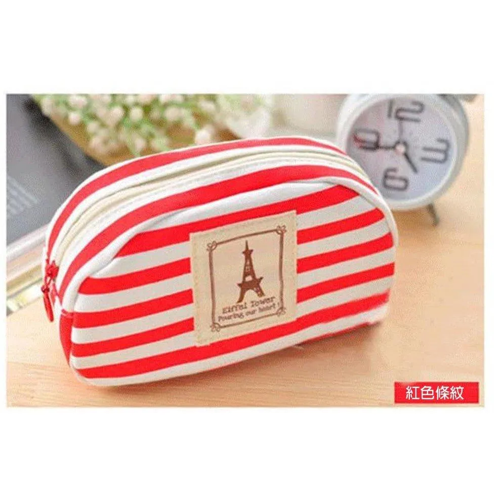 Korean Style Creative Student Navy Fashion Stripe Multifunctional Large Storage Canvas Pencil Case Stationery Bag NP-H7TAF-158
