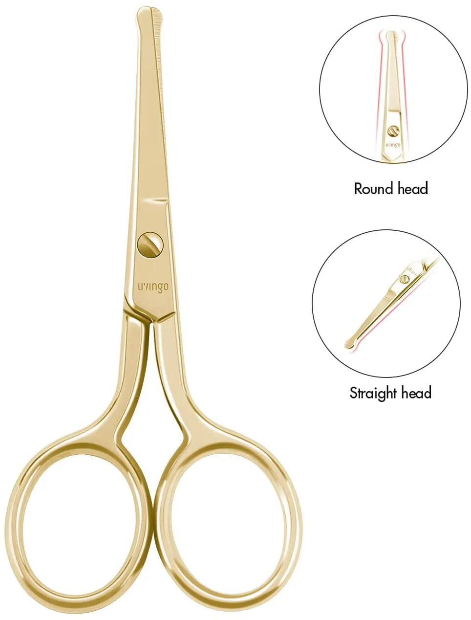 LIVINGO Professional Nose Hair Scissors, Multi-Purpose Stainless Steel Rounded Tip Straight Blade, Facial Hair Beard Eyebrows Ear Trimming Beauty Grooming Tool for Men & Women, 3.5” Gold