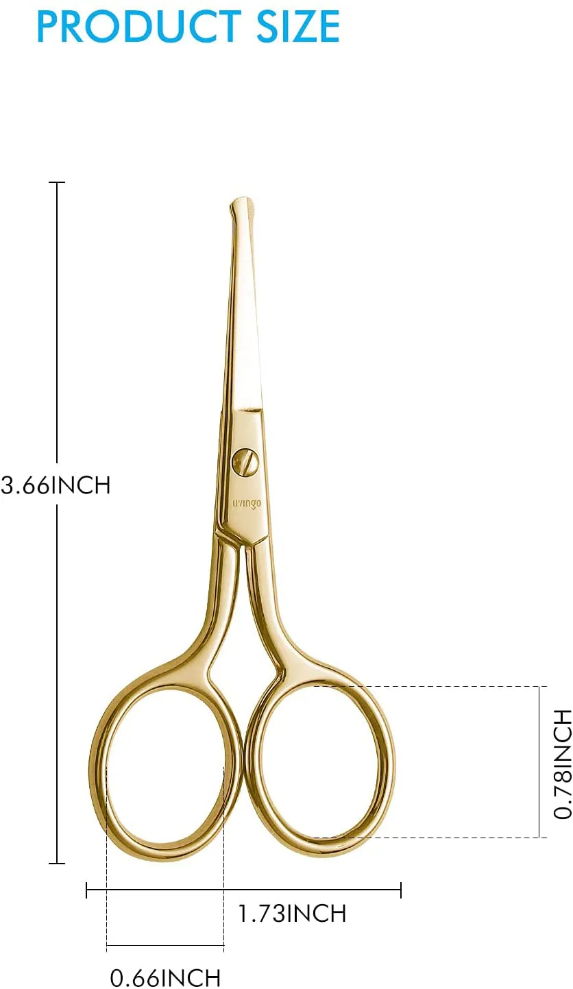 LIVINGO Professional Nose Hair Scissors, Multi-Purpose Stainless Steel Rounded Tip Straight Blade, Facial Hair Beard Eyebrows Ear Trimming Beauty Grooming Tool for Men & Women, 3.5” Gold