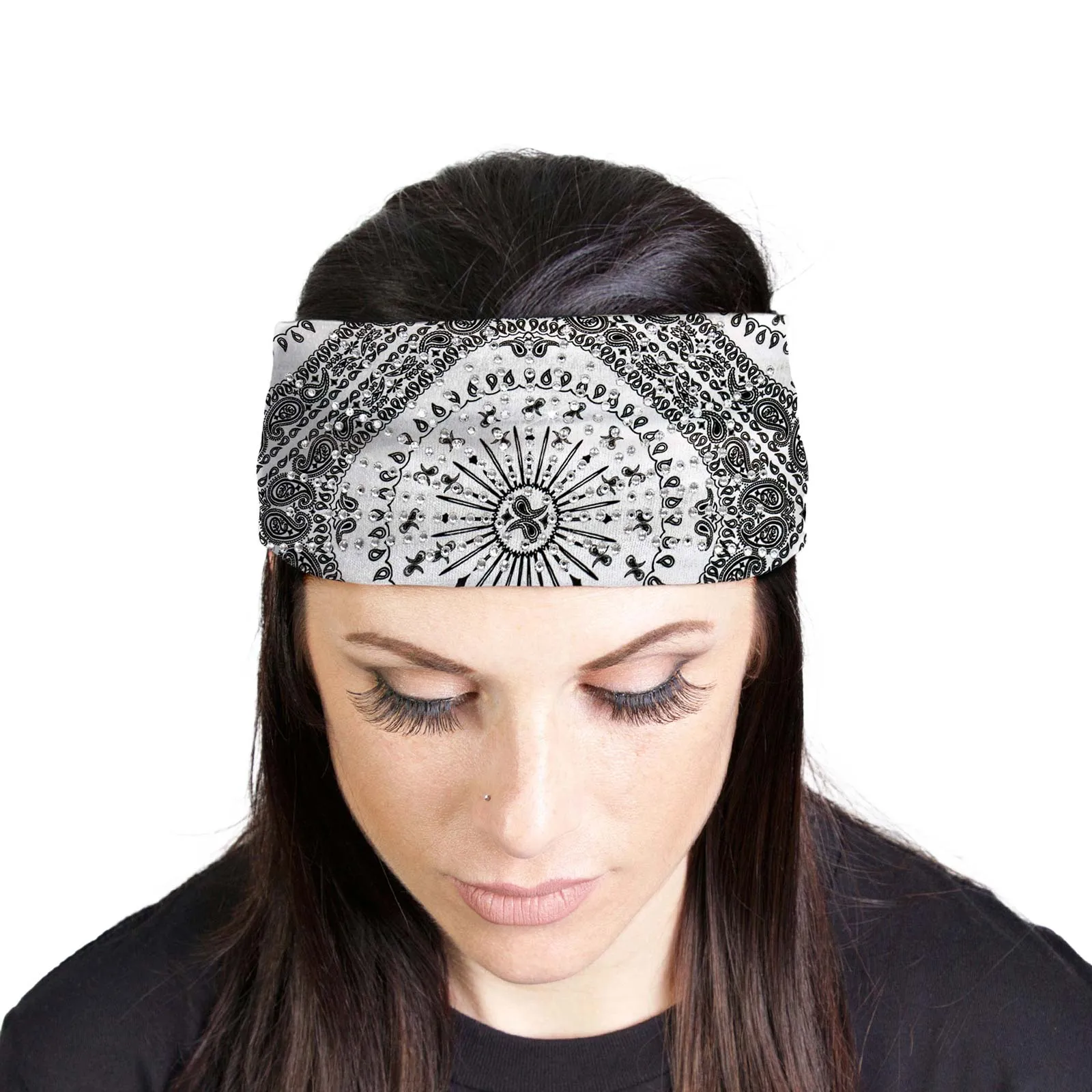 Milwaukee Leather | Bling Designed Wide Headbands-Headwraps for Women Biker bandana Classic White- MLA8010