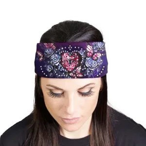 Milwaukee Leather | Bling Designed Wide Headbands-Headwraps for Women Biker Bandana with Heart Lock - MLA8025