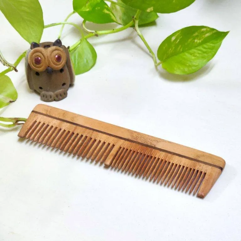 Neem Wood Combs - Handle comb & Dual teeth comb - Set of 2