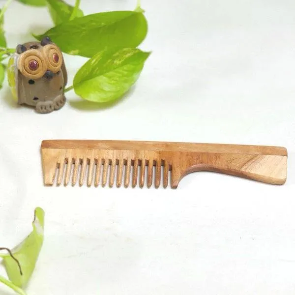 Neem Wood Combs - Handle comb & Dual teeth comb - Set of 2