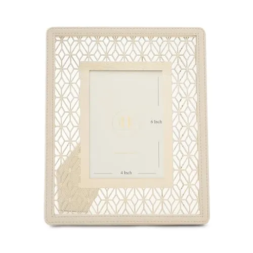 PURE HOME   LIVING Beige Lazer Cut Faux Leather Photo Frame, Tabletop Leather Picture Frame, Customize Leather Frame, Gift Photo Frame, Personalized Wedding Picture Frame (4X6 Inches, Pack Of 1)