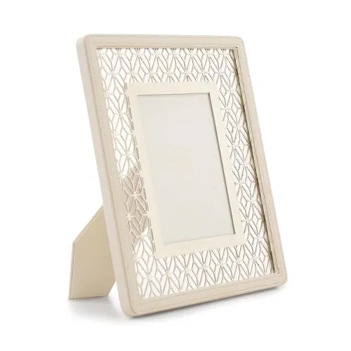 PURE HOME   LIVING Beige Lazer Cut Faux Leather Photo Frame, Tabletop Leather Picture Frame, Customize Leather Frame, Gift Photo Frame, Personalized Wedding Picture Frame (4X6 Inches, Pack Of 1)