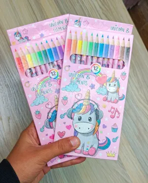 Unicorn pencil colors for kids school staionery cute trendy quirky gift items (Pack of 1, Unicorn Theme)